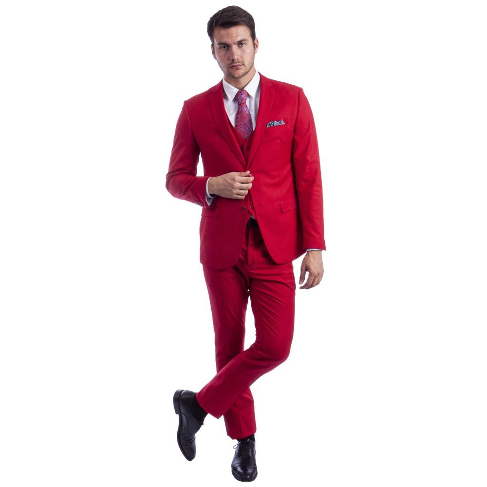 Men's Skinny-Fit 3pc Red Suit by Sean Alexander